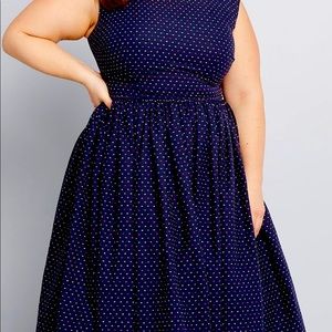 NWOT ModCloth navy dot dress-Size 18